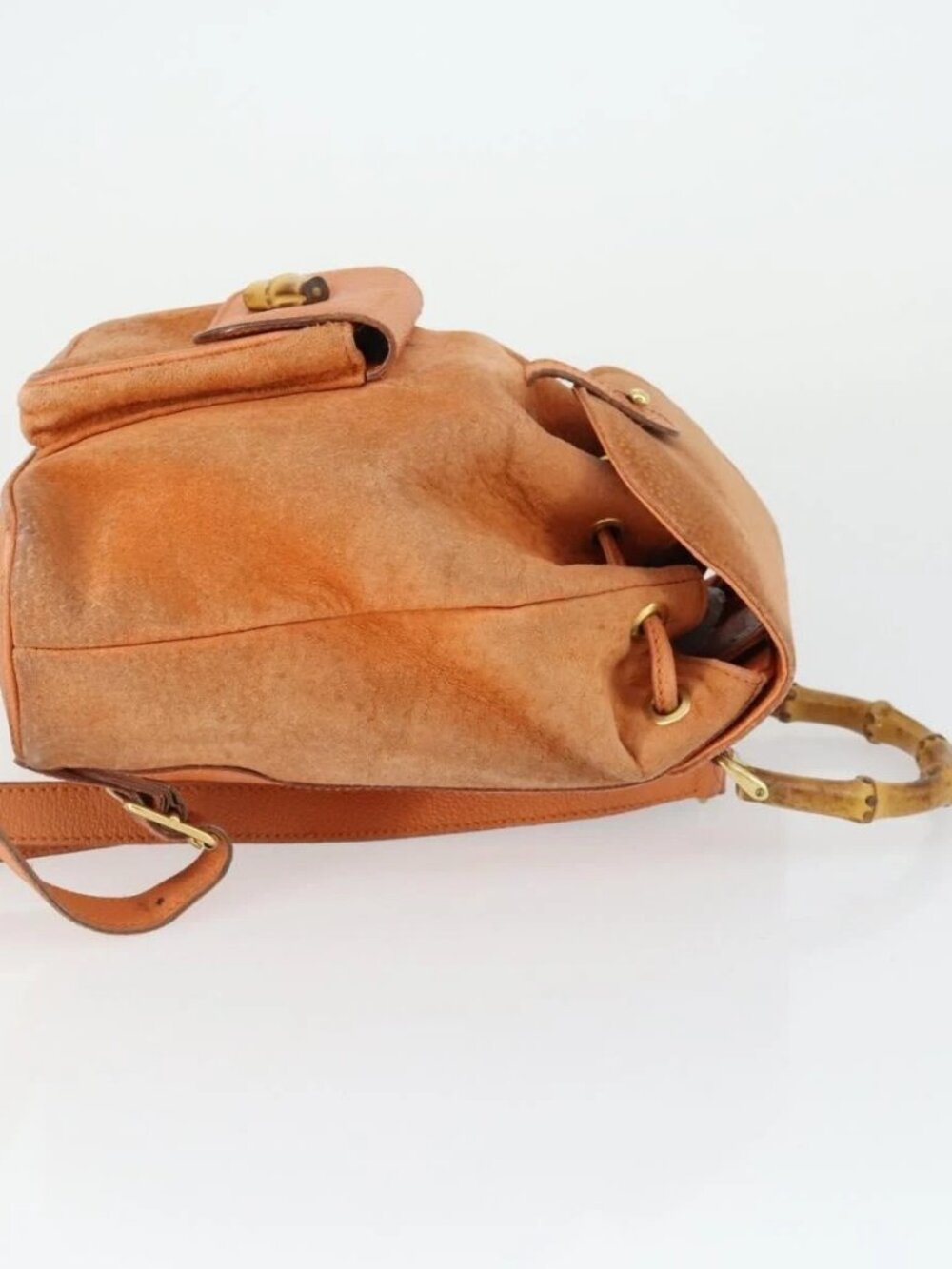 GUCCI Bamboo Backpack Suede Orange Gold Auth 169373 - Picture 3 of 15